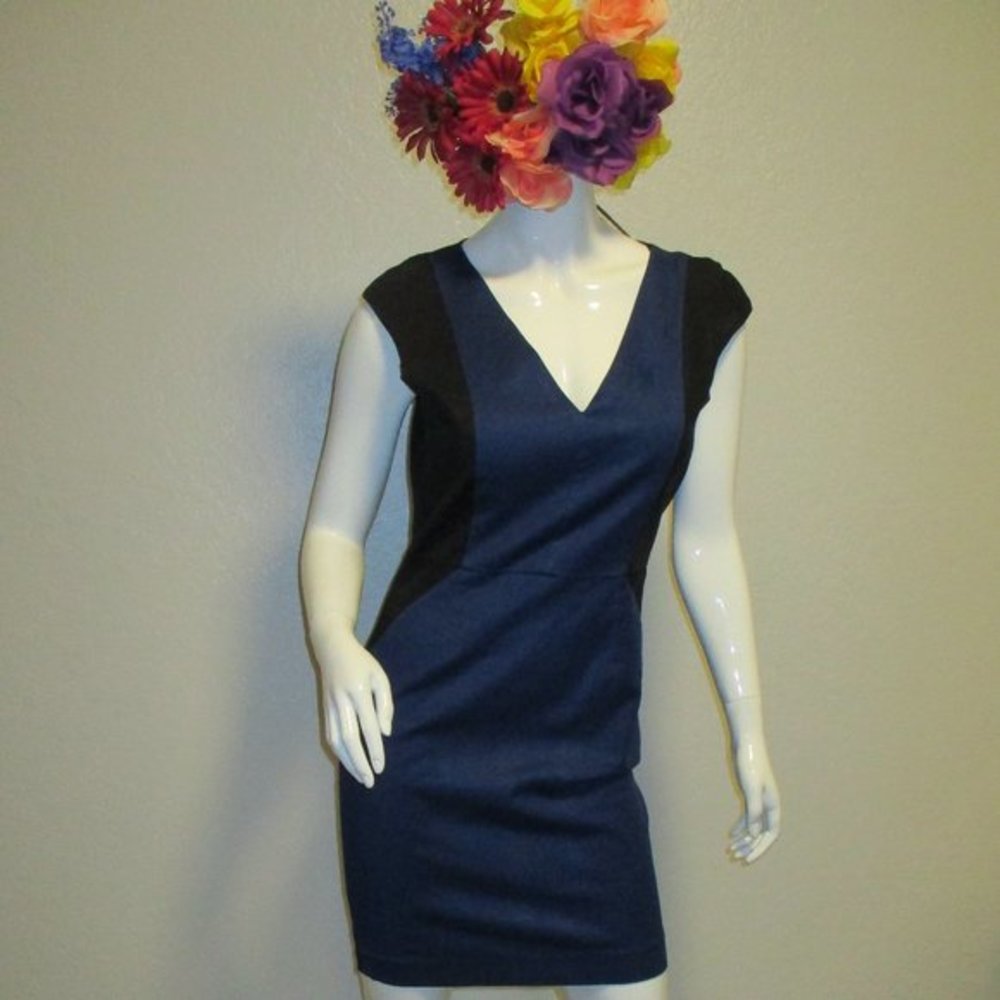 Zara Basics Blue Black Sleeveless Large Dress